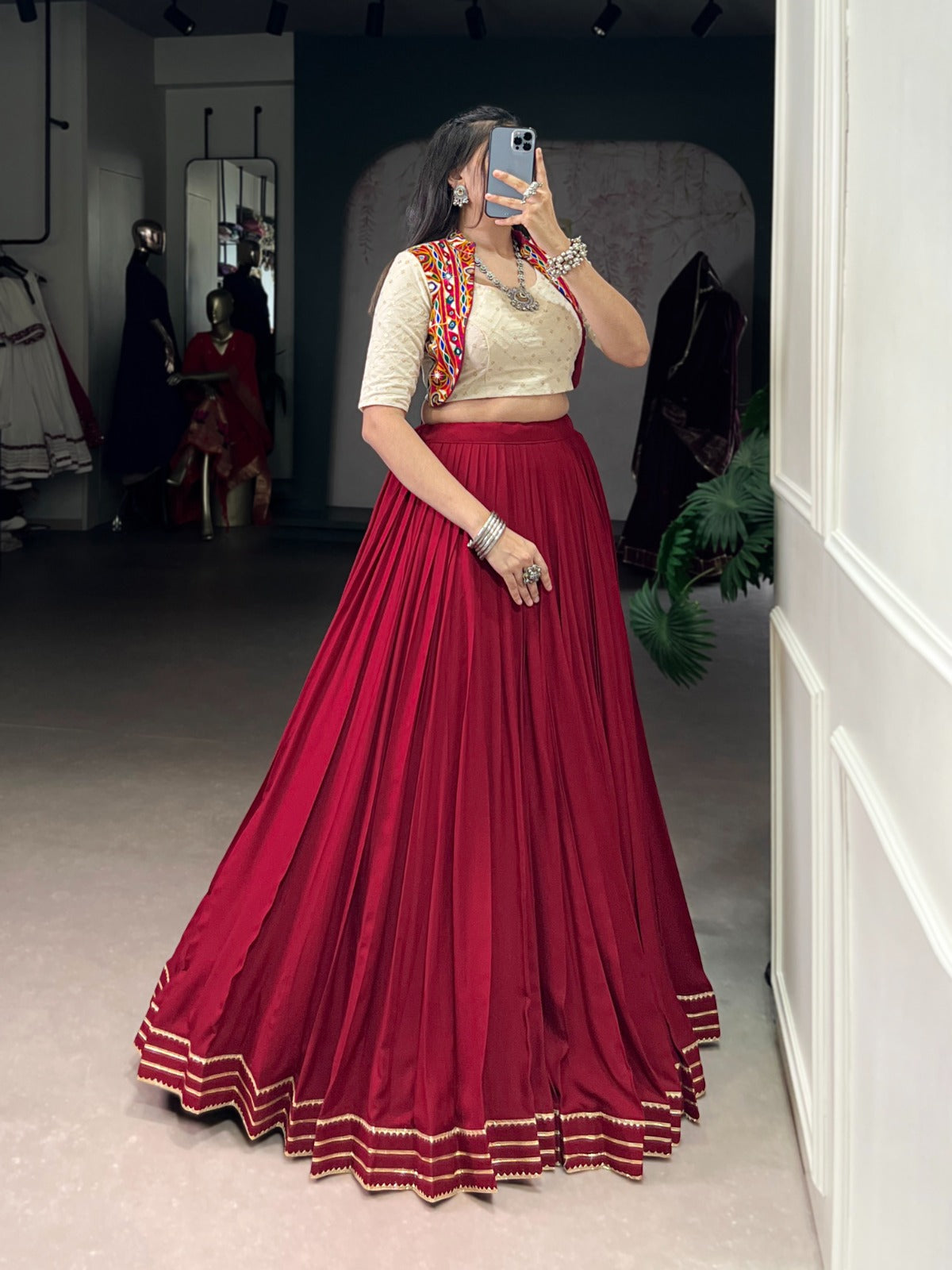 Rayon comfort meets ethnic beauty – Gamthi embroidery lehenga