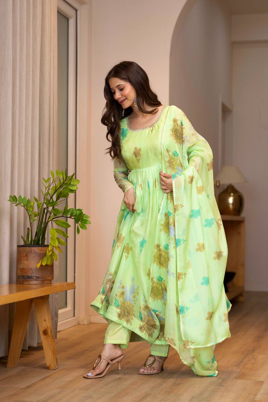 Floral printed Organza Anarkali Suit set