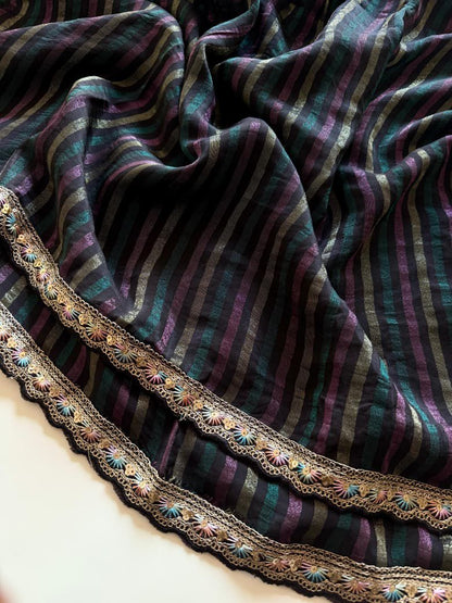 Hand Dyeing shade Satin silk saree with stitched blouse