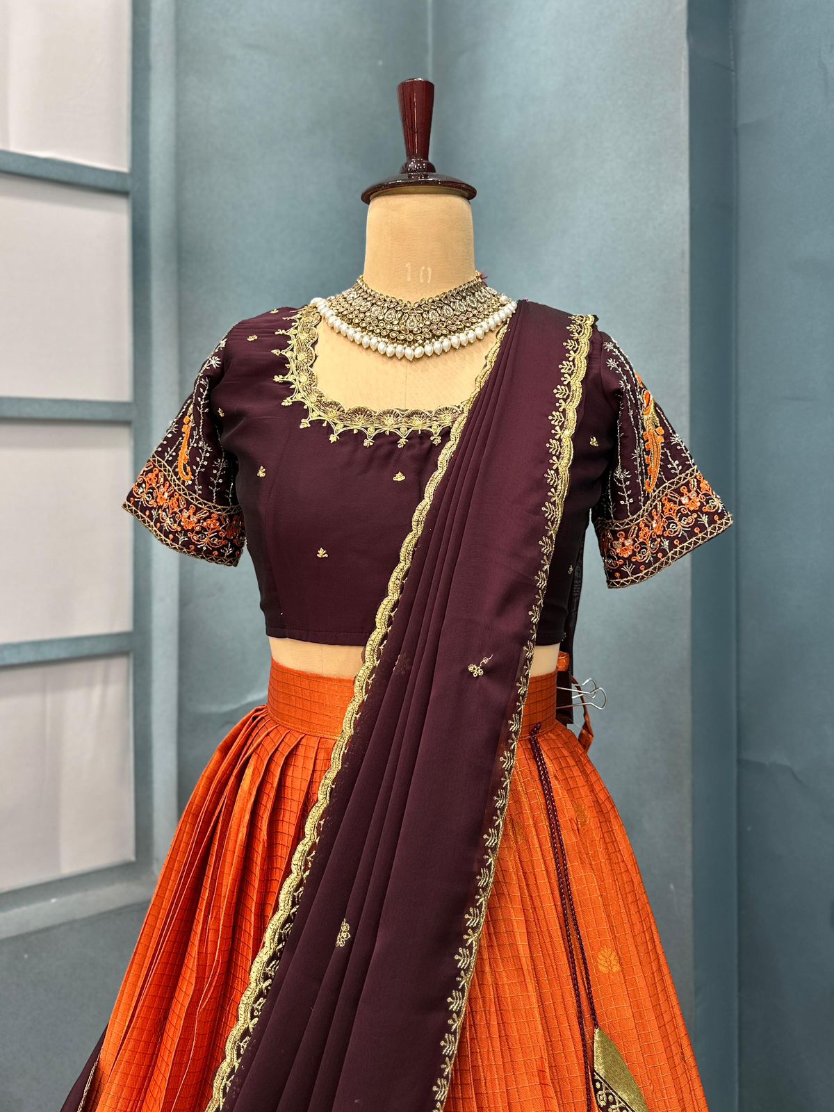 Most demand designer Kanjivaram rust orange lehenga