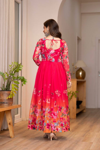 Floral Print Organza Anarkali gown ✨