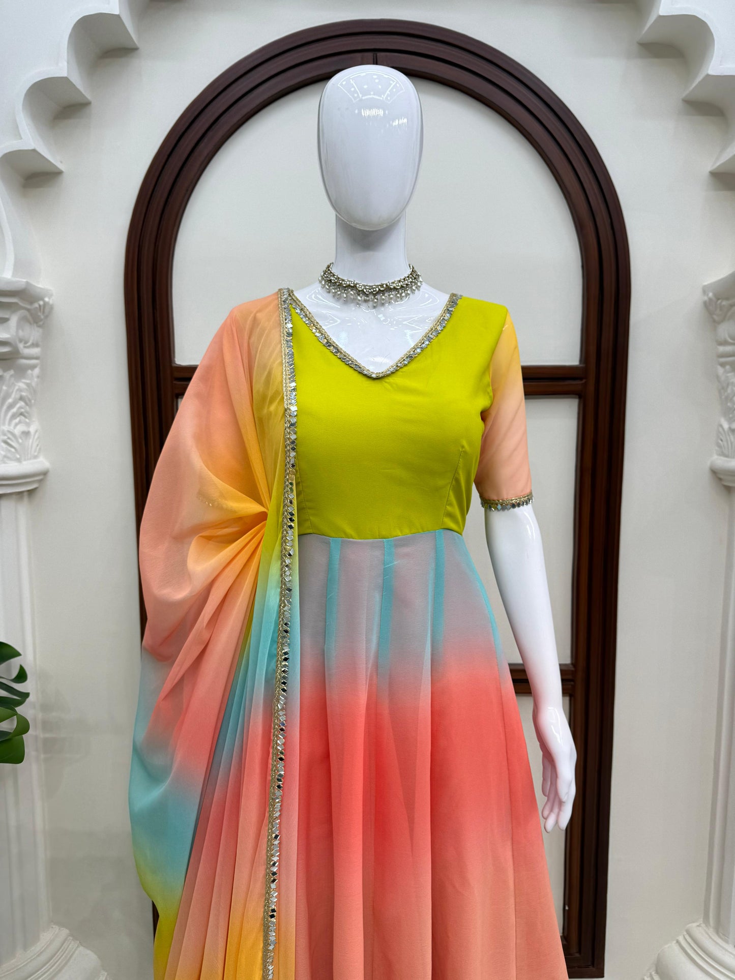 Rainbow Anarkali charm gown