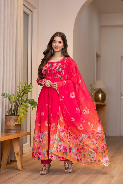 Floral Print Organza Anarkali gown ✨