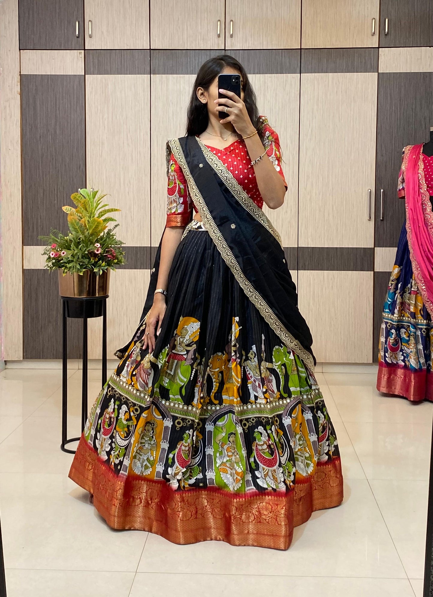 Kalamkari Unstitched Lehengas Choli sets