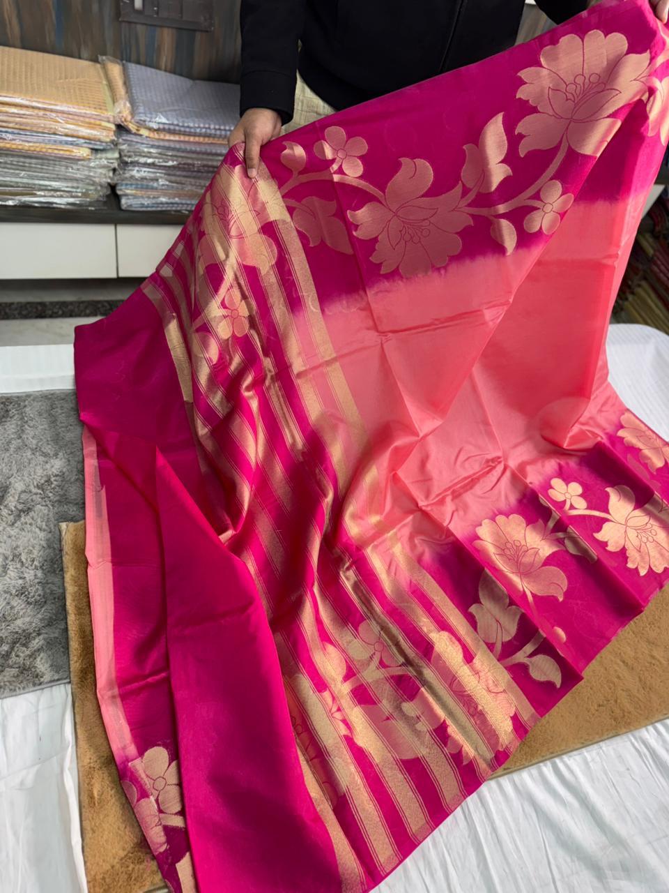 Semi pattu style paper soft Banarasi’s flower sarees