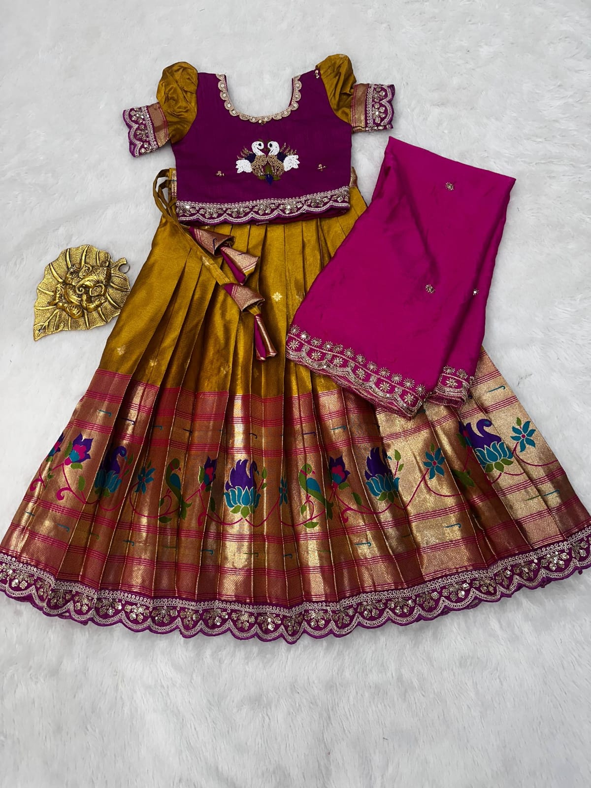 Kid cute pattu style work lehenga