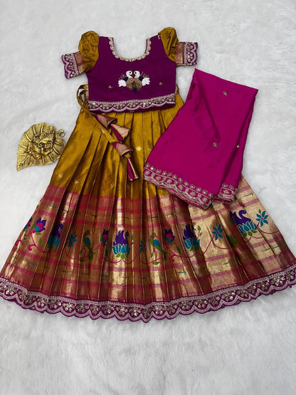 Kid cute pattu style work lehenga