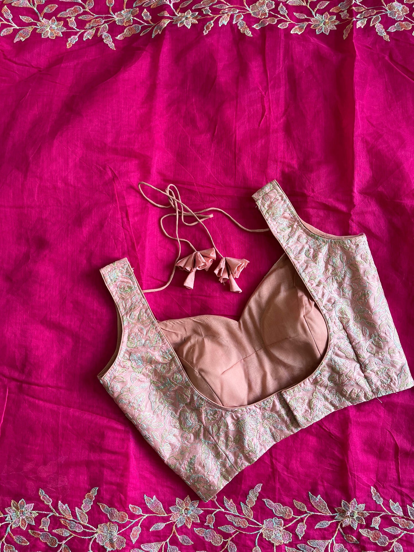 Chanderi with thread work saree with stitched blouse