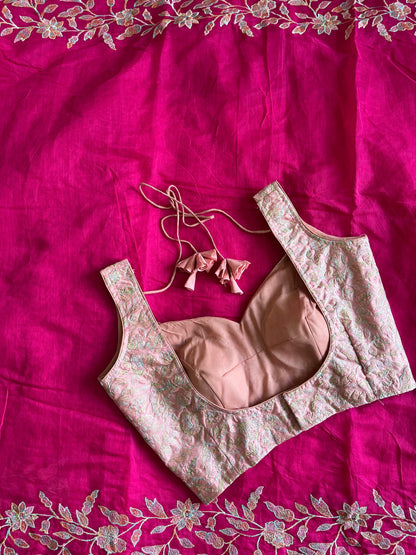 Chanderi with thread work saree with stitched blouse