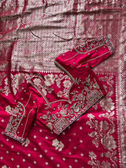 Crafted Banarasi pattu with intricate designer luxe saree with stitched Blouse