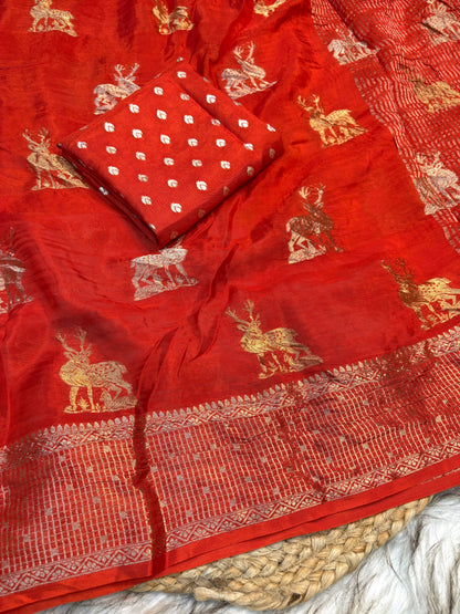 Viscose Mysore budget deer design saree