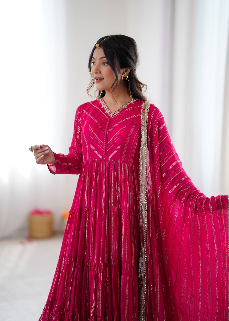 Elegant Mirror Work with Designer Anarkali Three Piece Set