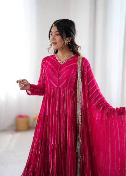 Elegant Mirror Work with Designer Anarkali Three Piece Set