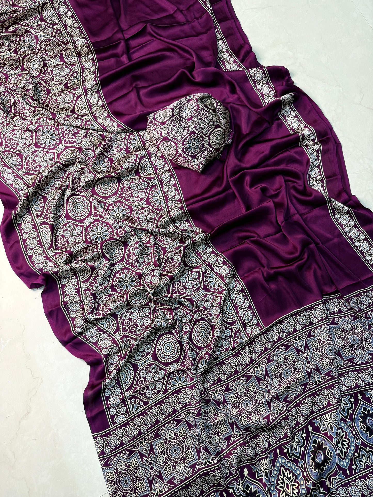 New AJRAKH saree satin silk