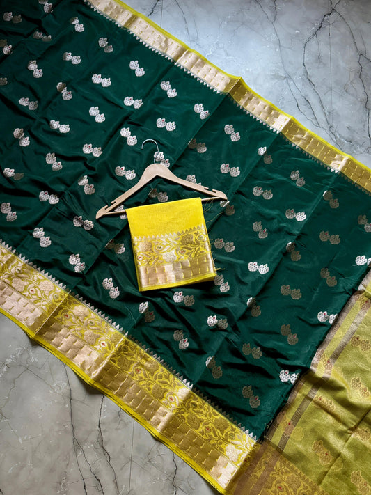 Handloom  colourful Row Mango Vintage saree