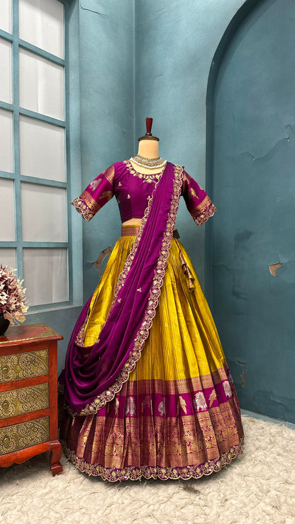 Kanjivaram silk Designer jacquard embroidery lehenga sets