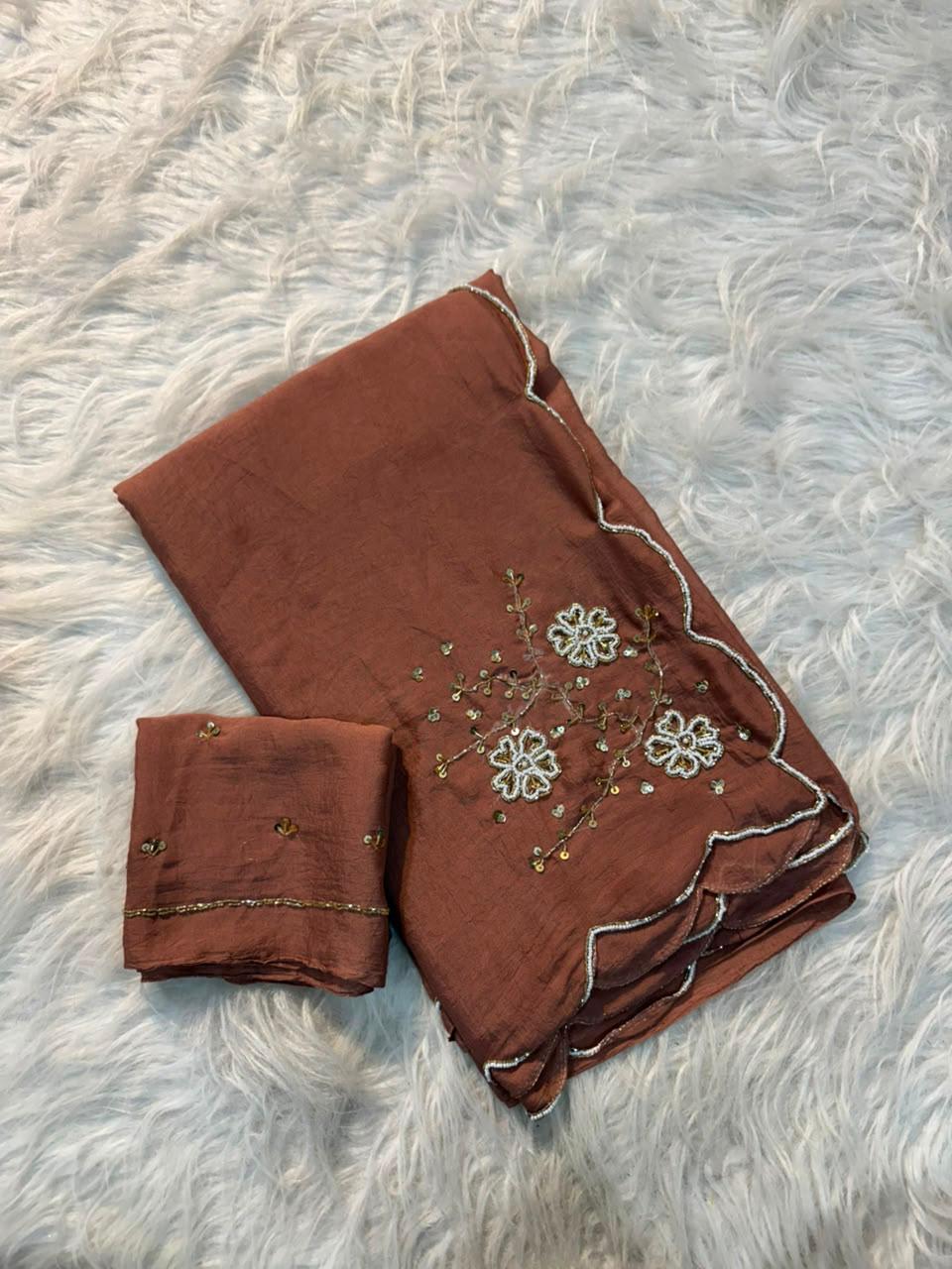Trending rangoli crush saree with handwork