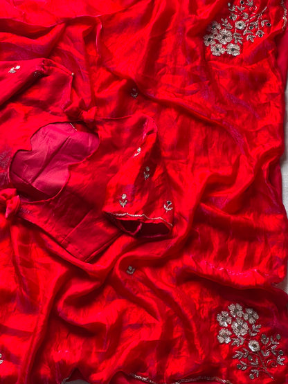 Redrose trendy saree with stitched blouse