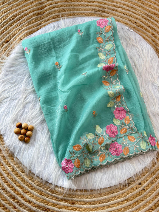Chiffon floral Embroidery Crush budget sarees
