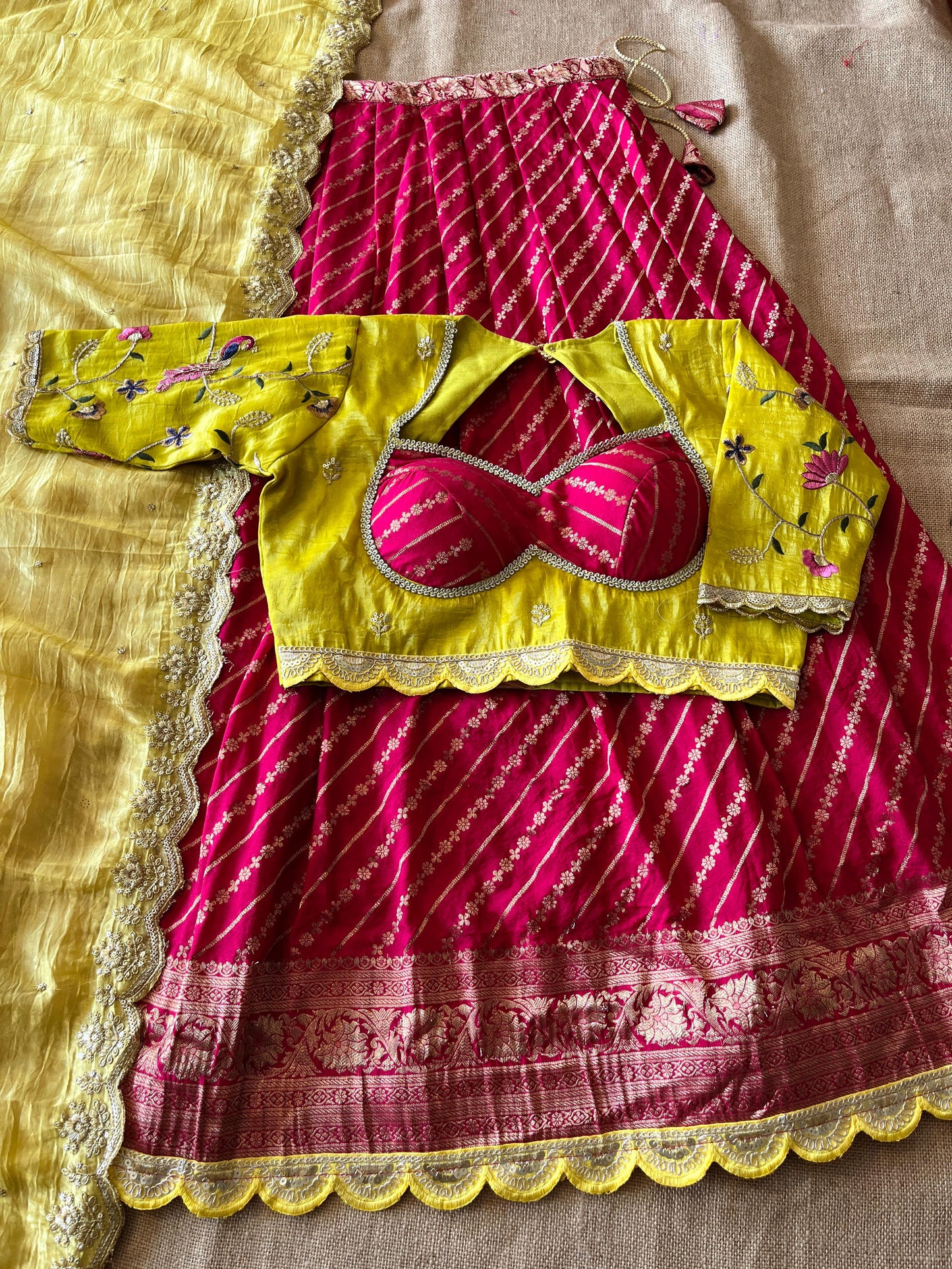Khadi Lehnags with Stitched Blouse set for party wear