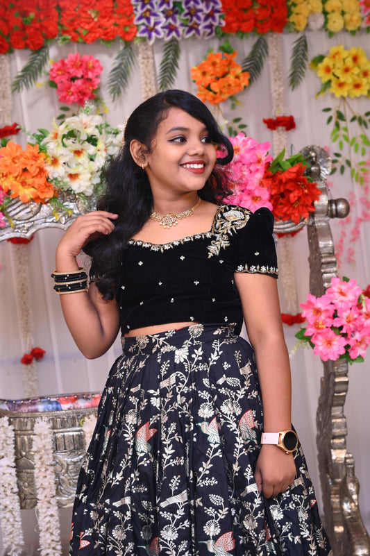 Kids black  Maggam zardosi Lehenga