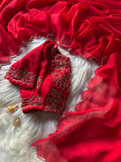 Soft Teby handowrk Saree with stitched blouse