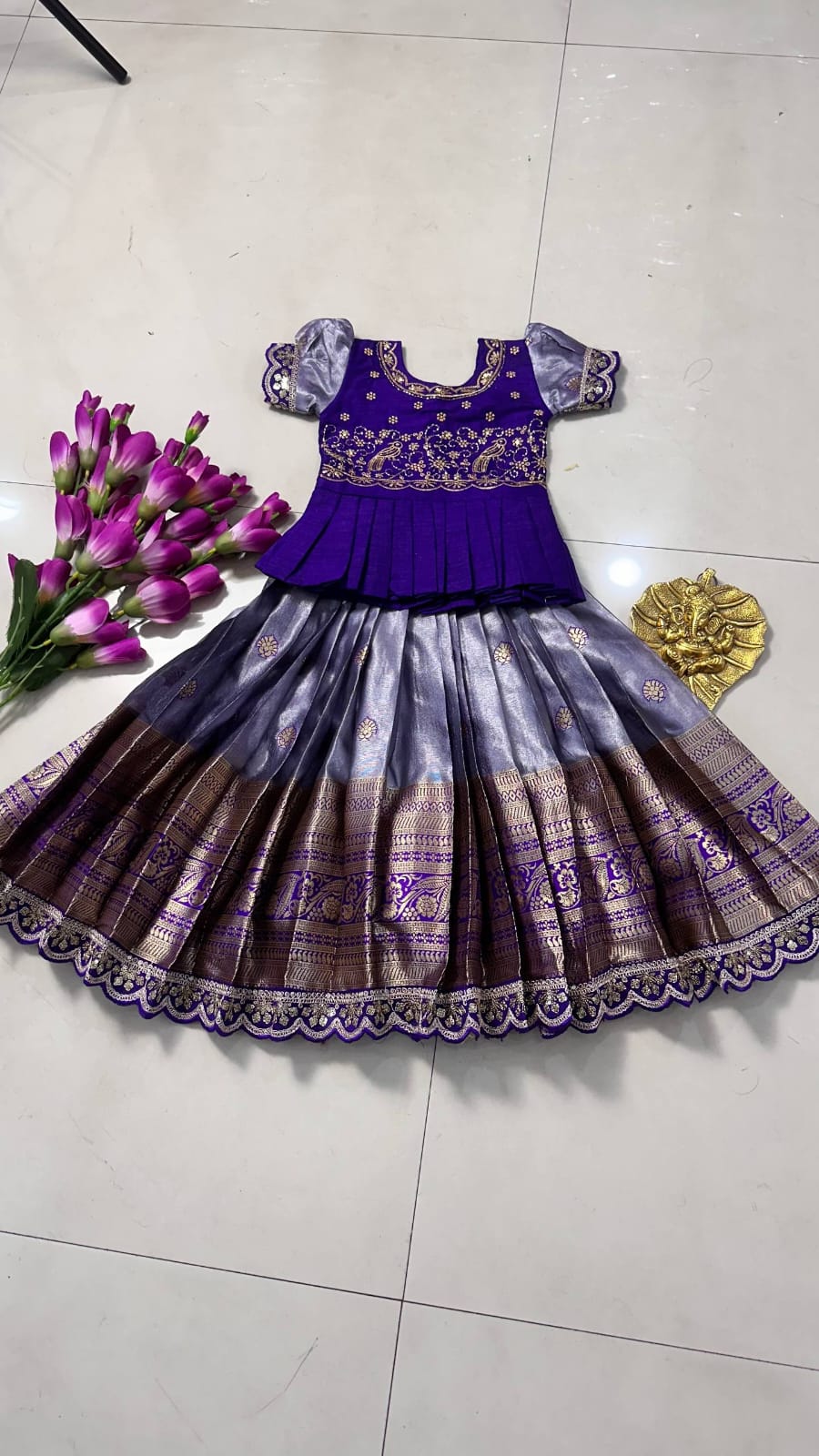 Kids cute  zari weaving work sets
