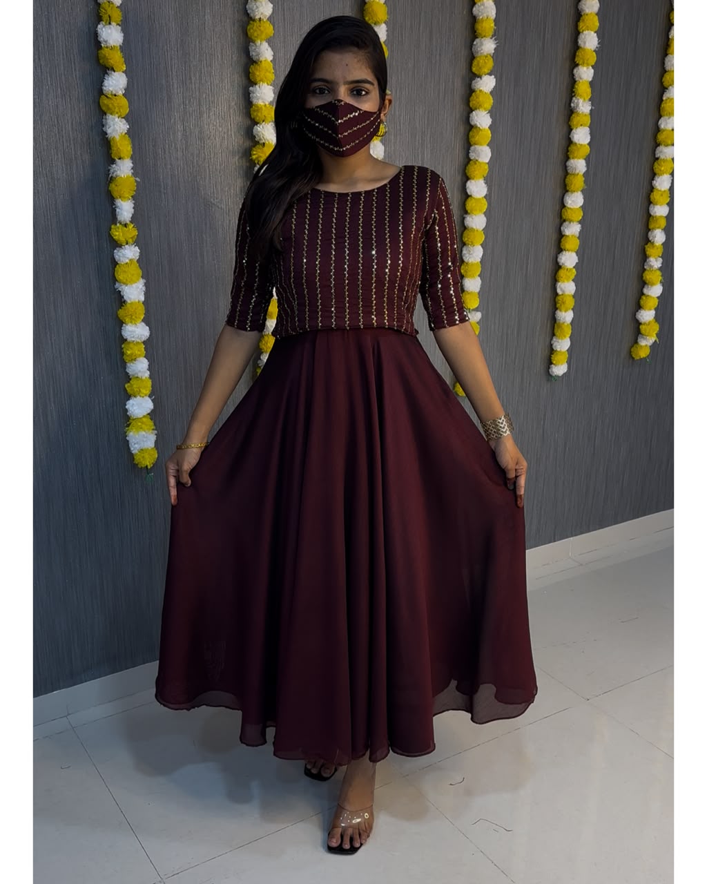 Gown +Coat Cafe style 3 in one model Beads gown