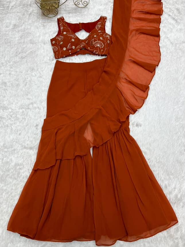 Ready to wear sharara saree with stitched blouse