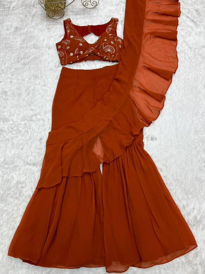 Ready to wear sharara saree with stitched blouse