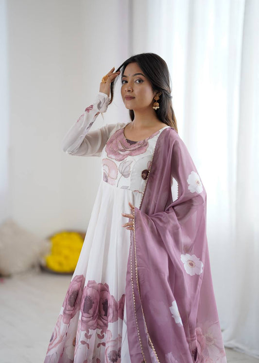 Floral printed Organza Anarkali Suit set