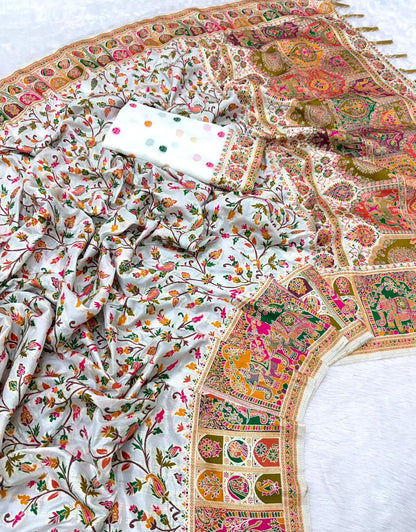 Vintage rajwadi pashmina silk saree