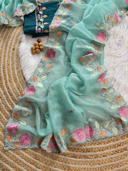 Chiffon floral Embroidery Crush budget sarees