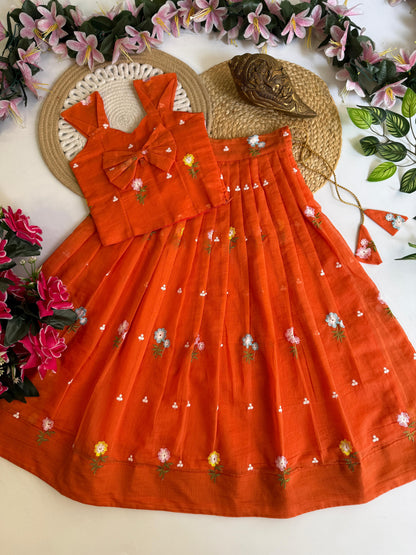 Kids Mul Chanderi embroidery cotton cut flower sets