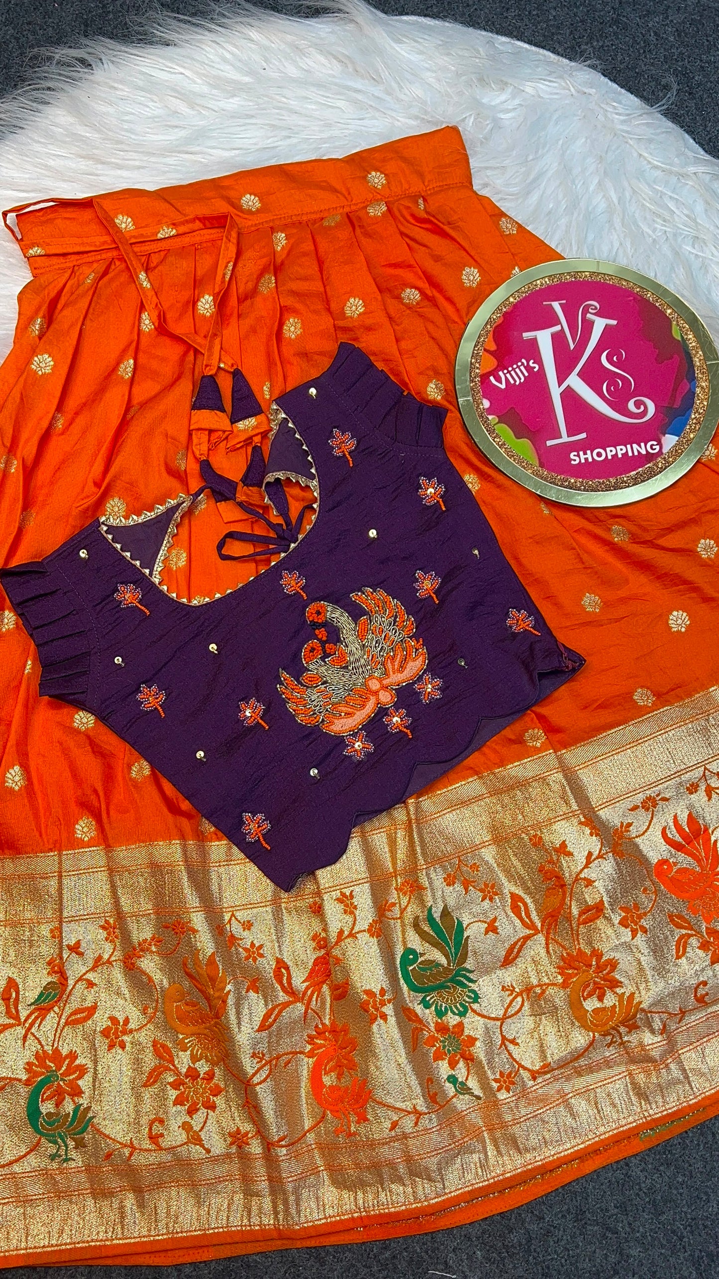 Kid cute orange purple shade lehenga  set