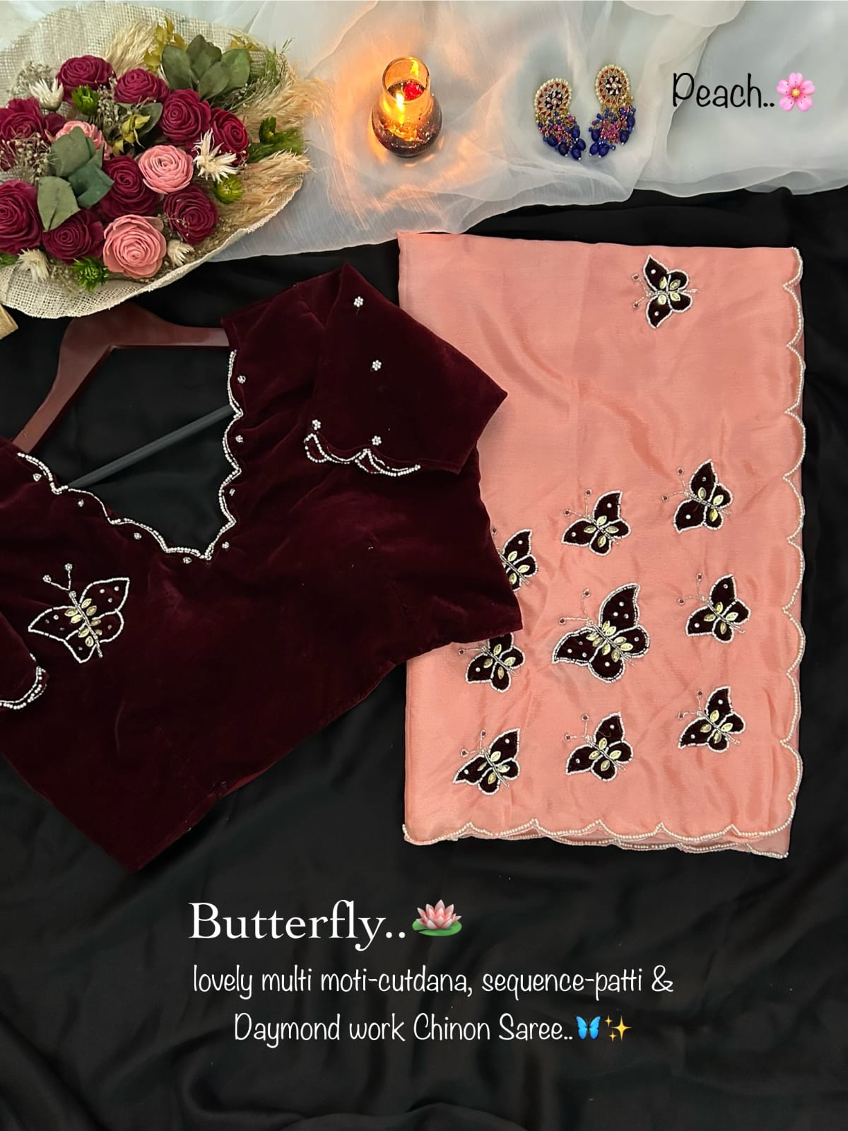Butterfly Multi Moti Cutdana Butties trendy saree with stitched blouse