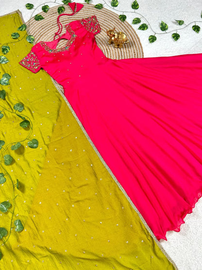 Machine Maggam work gowns with dupatta