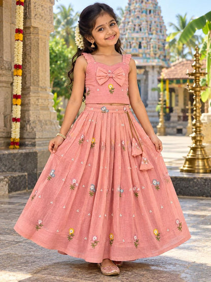 Kids Mul Chanderi embroidery cotton cut flower sets