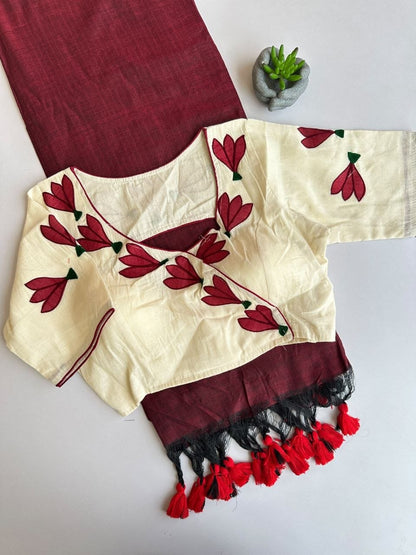 Khadi cotton with  stitched blouse
