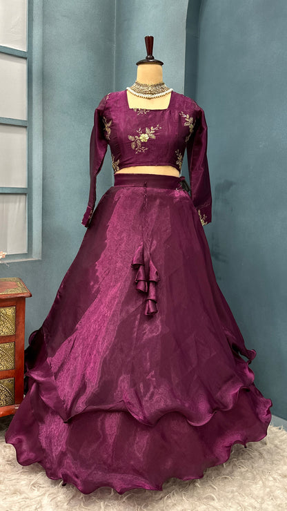 4 in one Burberry satin Peplum Desginer lehenga