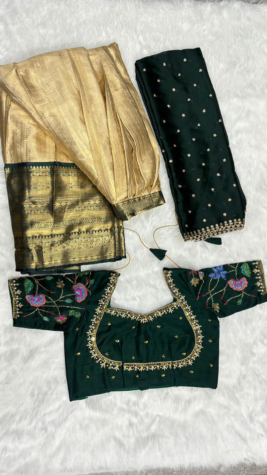 Semi Kanchipattu maggam lehenga  sets