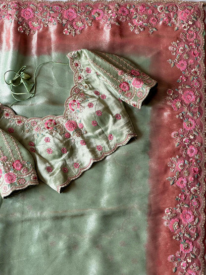 Luxe Pure Soft Mung Silk Saree with Designer Stitched  blouse