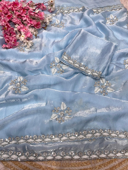 Partywear Fendy Satin saree Luxe Beads