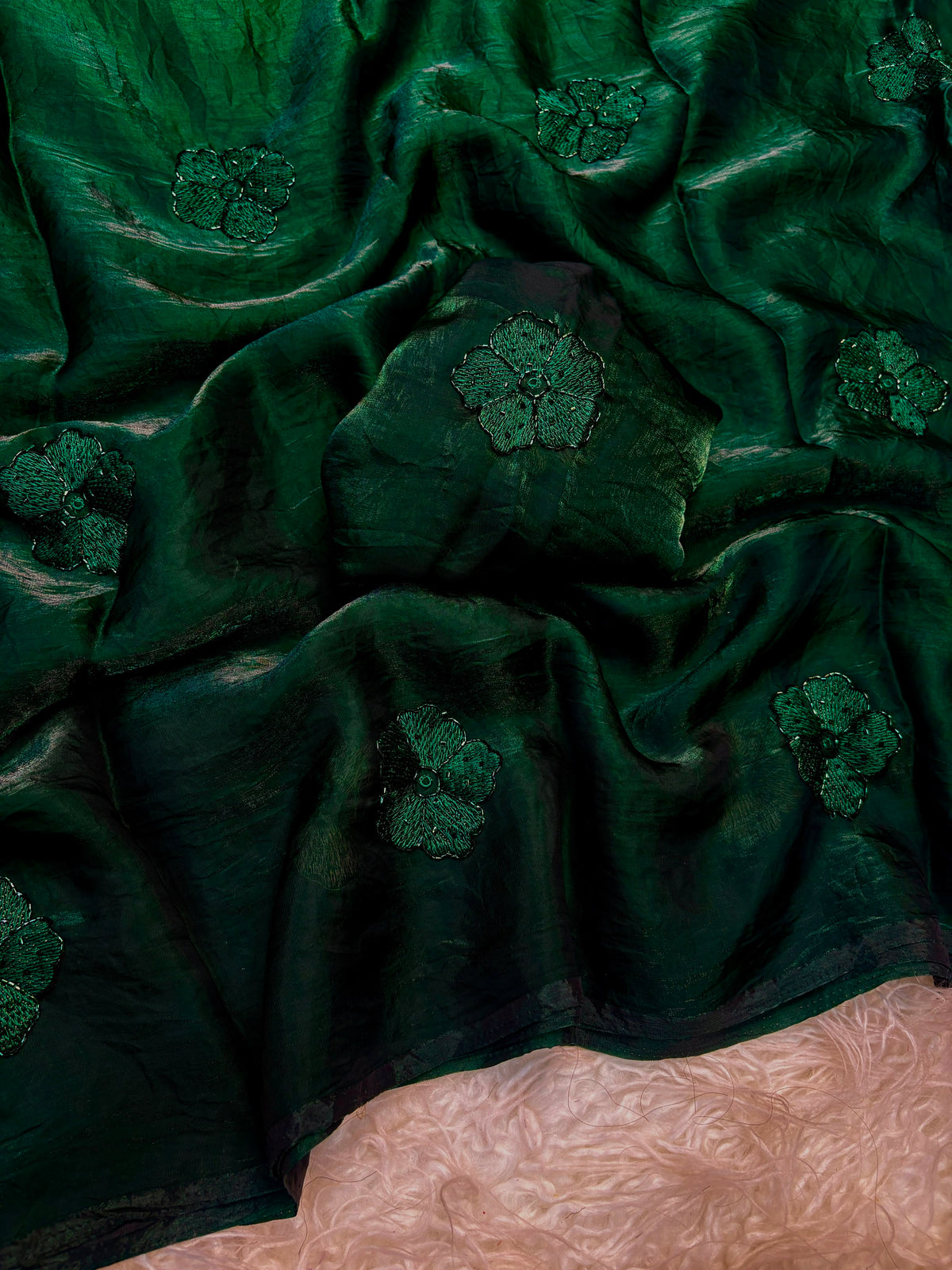 Trending space fendy silk saree with thread embroidery