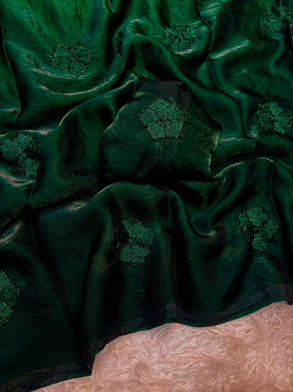 Trending space fendy silk saree with thread embroidery