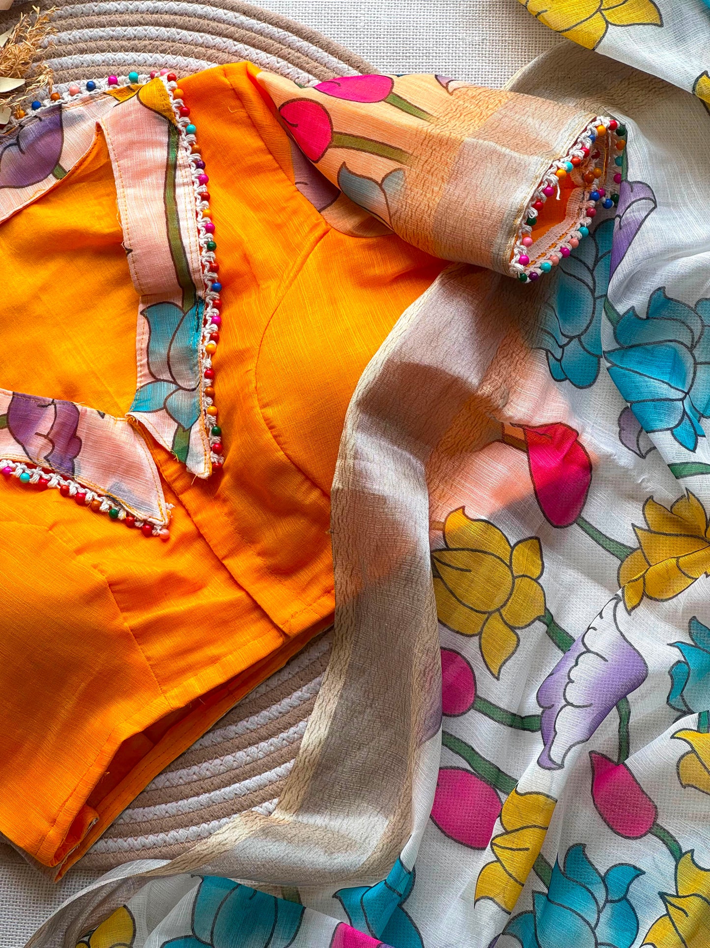 Digital flower saree collar model stitched blouse