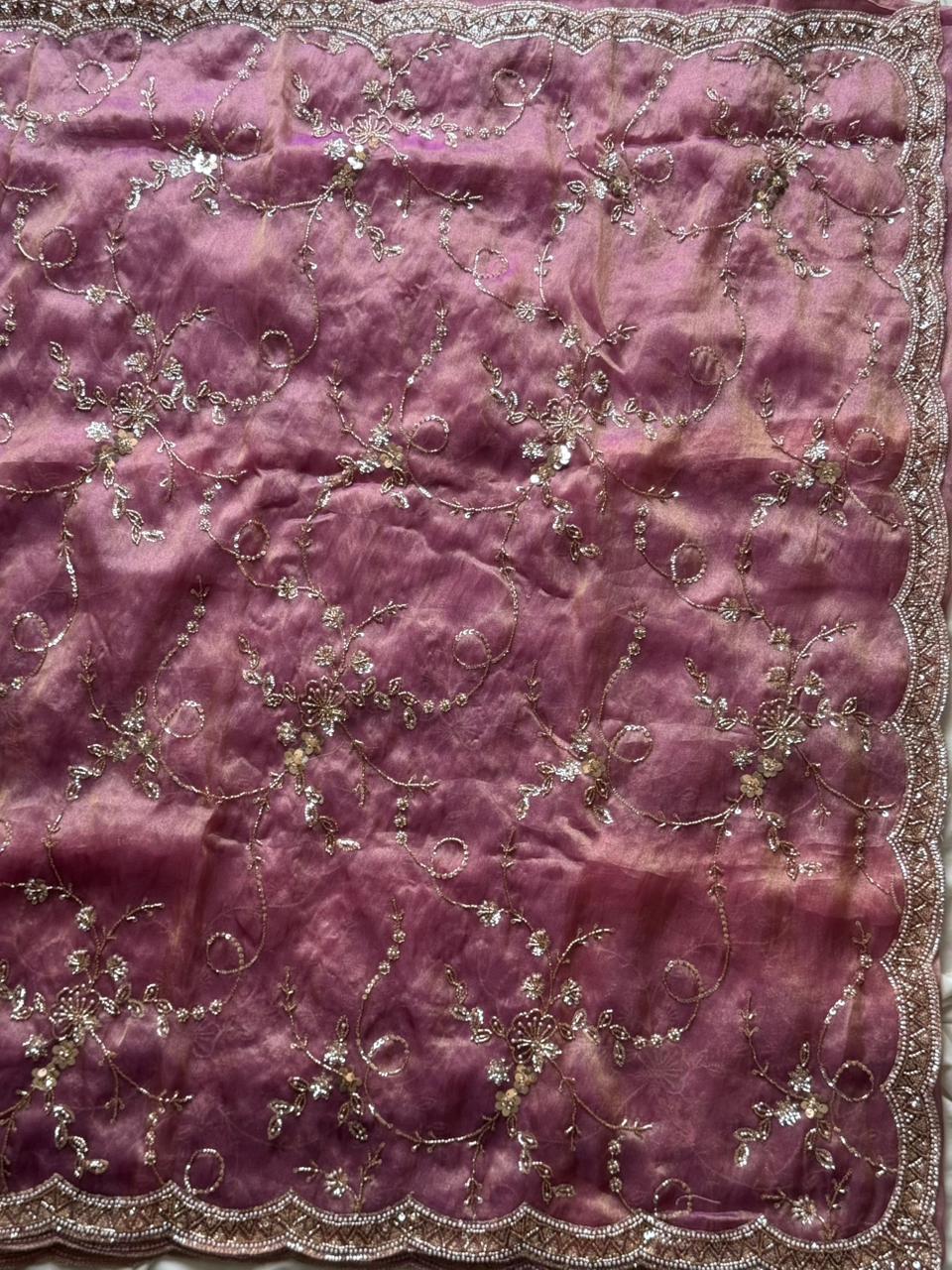 Premium luxe  cocktail handwork saree with stitched blouse