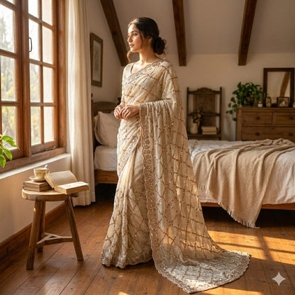 Luxe grand party beeds work velvet shine saree