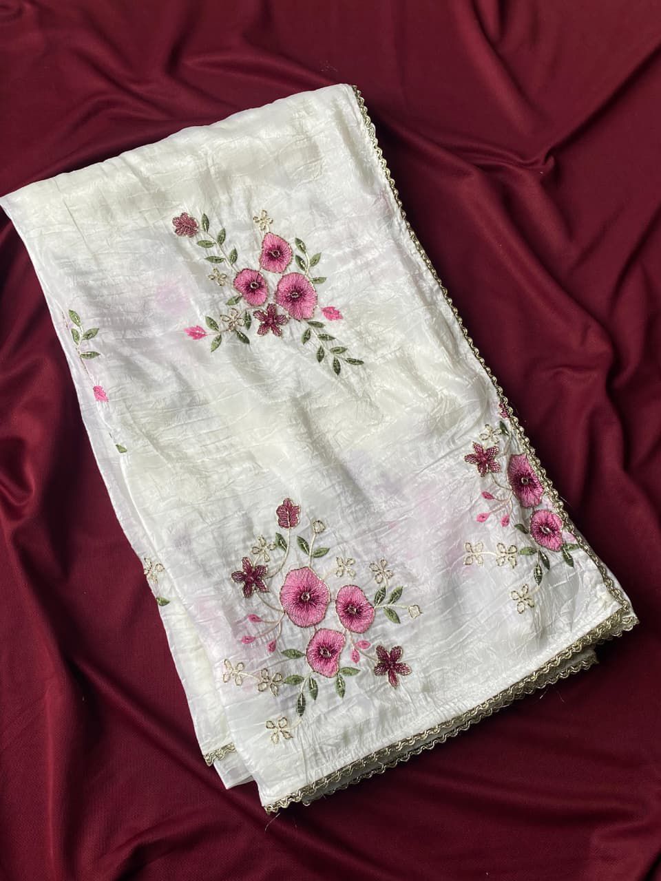 Crushed saree embroidery handwork with stitched blouse