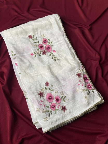 Crushed saree embroidery handwork with stitched blouse